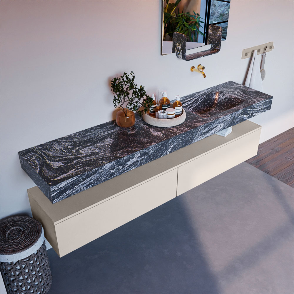 MONDIAZ ALAN-DLUX 200cm mueble de baño Linen 2 cajones. Lavabo CLOUD Derecho sin orificios color Lava. 1 MONDIAZ ALAN-DLUX 200cm mueble de baño Linen 2 cajones. Lavabo CLOUD Derecho sin orificios color Lava.