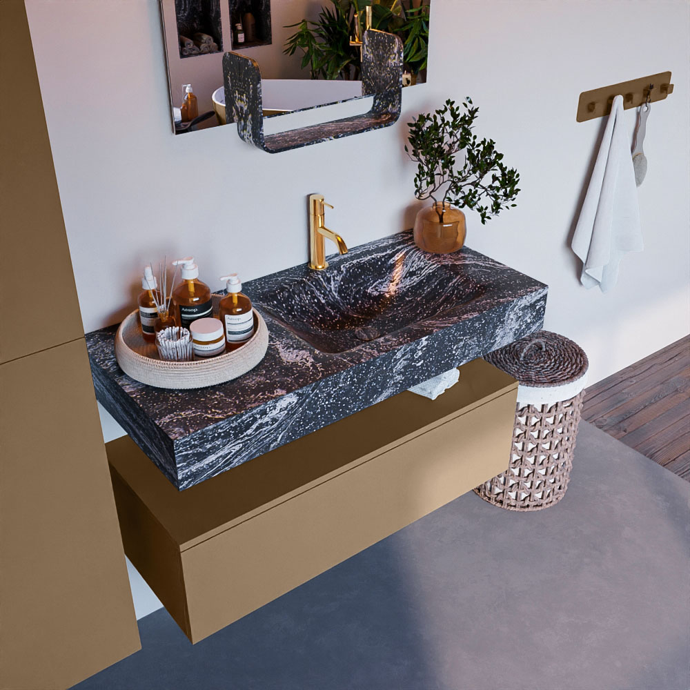 MONDIAZ ALAN-DLUX 100cm mueble de baño Oro 1 cajón. Lavabo CLOUD Derecho 1 orificio color Lava. 1 MONDIAZ ALAN-DLUX 100cm mueble de baño Oro 1 cajón. Lavabo CLOUD Derecho 1 orificio color Lava.