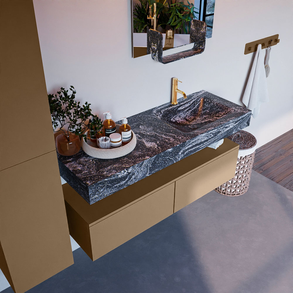 MONDIAZ ALAN-DLUX 130cm mueble de baño Oro 2 cajones. Lavabo CLOUD Derecho 1 orificio color Lava. 1 MONDIAZ ALAN-DLUX 130cm mueble de baño Oro 2 cajones. Lavabo CLOUD Derecho 1 orificio color Lava.