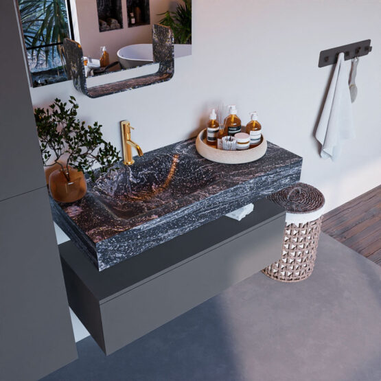 MONDIAZ ALAN-DLUX 100cm mueble de baño Plata 1 cajón. Lavabo CLOUD Izquierda 1 orificio color Lava.