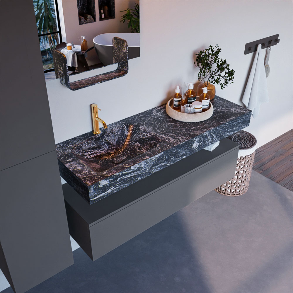 MONDIAZ ALAN-DLUX 130cm mueble de baño Plata 1 cajón. Lavabo CLOUD Izquierda 1 orificio color Lava. 1 MONDIAZ ALAN-DLUX 130cm mueble de baño Plata 1 cajón. Lavabo CLOUD Izquierda 1 orificio color Lava.