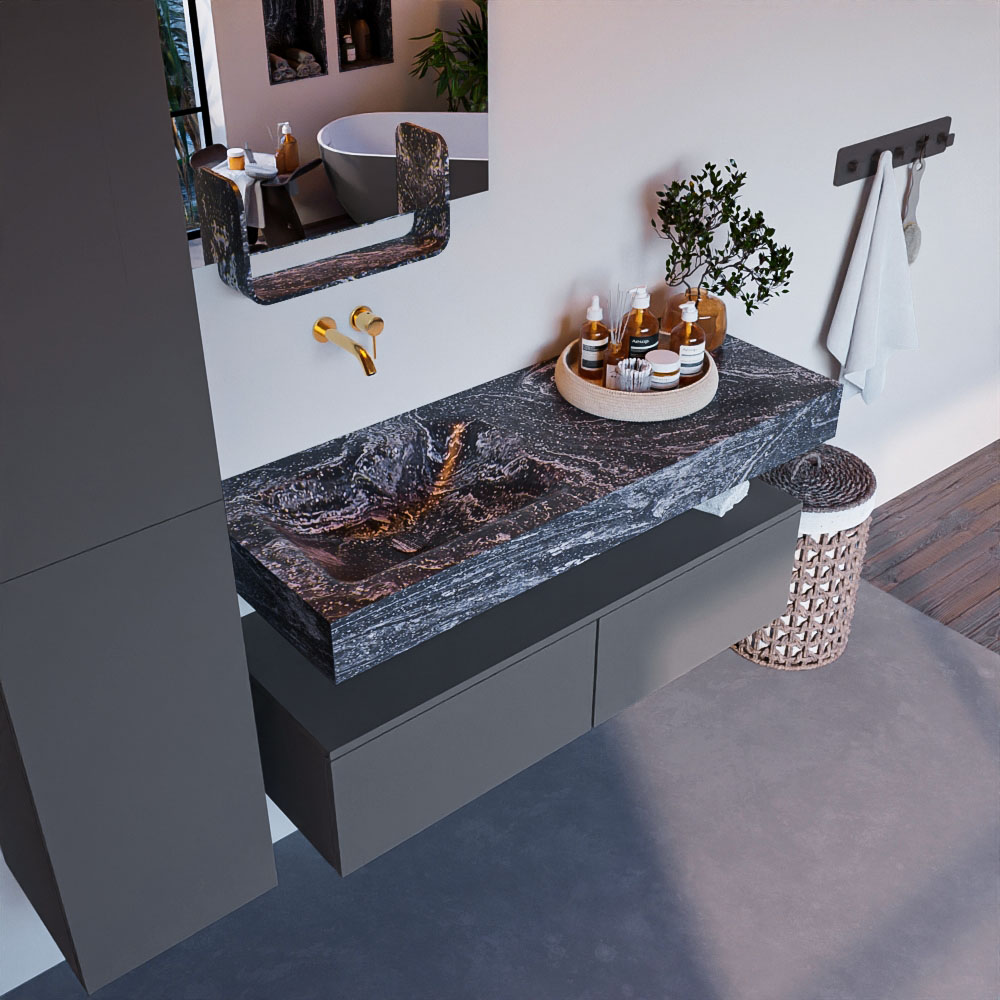MONDIAZ ALAN-DLUX 120cm mueble de baño Plata 2 cajones. Lavabo CLOUD Izquierda sin orificios color Lava. 1 MONDIAZ ALAN-DLUX 120cm mueble de baño Plata 2 cajones. Lavabo CLOUD Izquierda sin orificios color Lava.