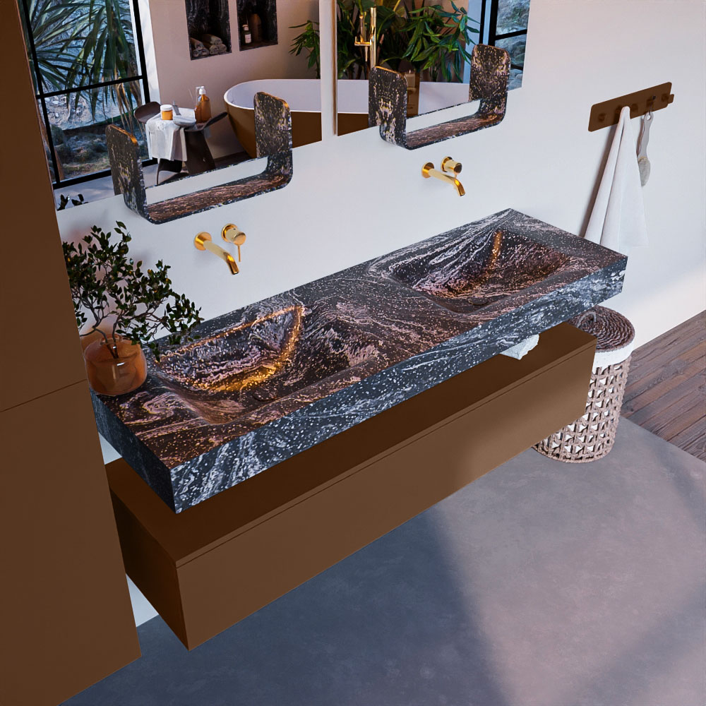 MONDIAZ ALAN-DLUX 150cm mueble de baño Rust 1 cajón. Lavabo CLOUD Doble sin orificios color Lava. 1 MONDIAZ ALAN-DLUX 150cm mueble de baño Rust 1 cajón. Lavabo CLOUD Doble sin orificios color Lava.