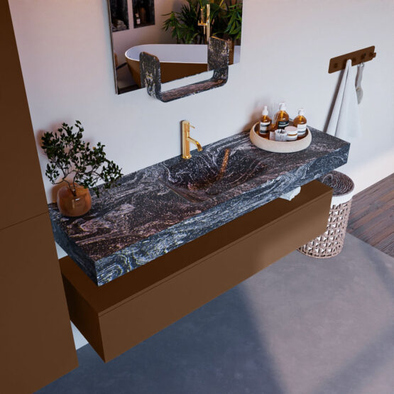 MONDIAZ ALAN-DLUX 150cm mueble de baño Rust 1 cajón. Lavabo CLOUD Centro 1 orificio color Lava.