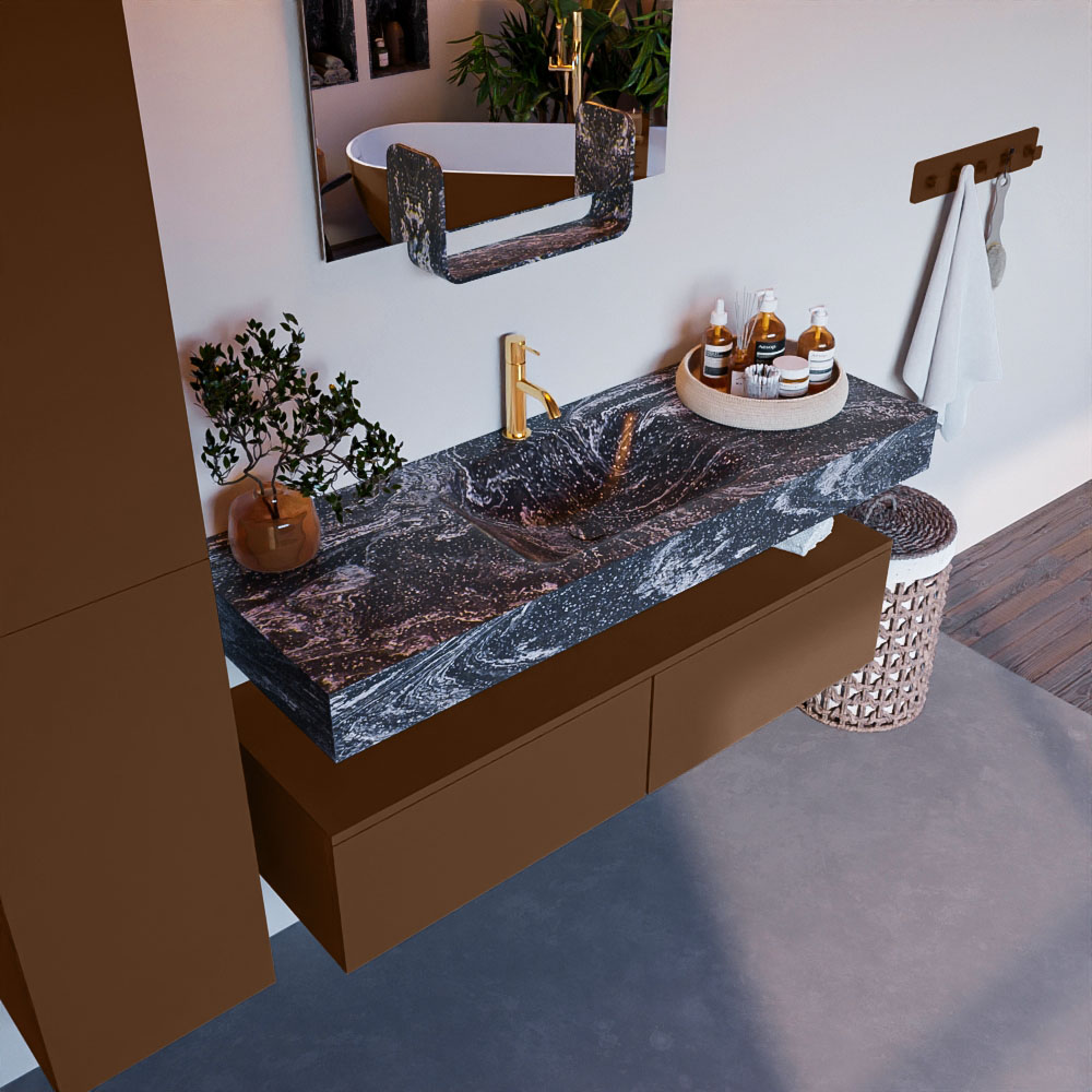 MONDIAZ ALAN-DLUX 130cm mueble de baño Rust 2 cajones. Lavabo CLOUD Centro 1 orificio color Lava. 1 MONDIAZ ALAN-DLUX 130cm mueble de baño Rust 2 cajones. Lavabo CLOUD Centro 1 orificio color Lava.