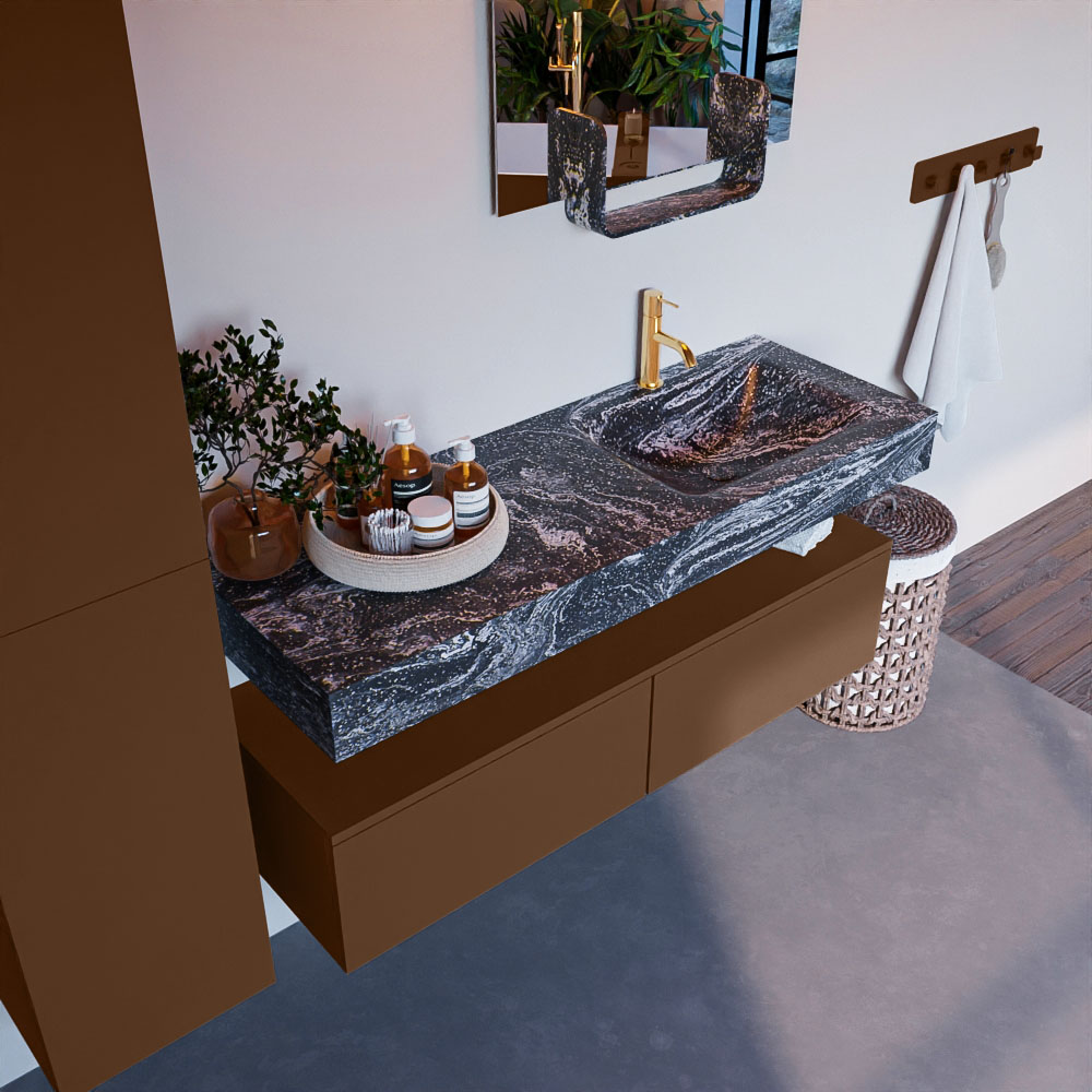 MONDIAZ ALAN-DLUX 130cm mueble de baño Rust 2 cajones. Lavabo CLOUD Derecho 1 orificio color Lava. 1 MONDIAZ ALAN-DLUX 130cm mueble de baño Rust 2 cajones. Lavabo CLOUD Derecho 1 orificio color Lava.