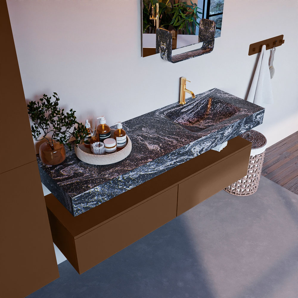 MONDIAZ ALAN-DLUX 150cm mueble de baño Rust 2 cajones. Lavabo CLOUD Derecho 1 orificio color Lava. 1 MONDIAZ ALAN-DLUX 150cm mueble de baño Rust 2 cajones. Lavabo CLOUD Derecho 1 orificio color Lava.
