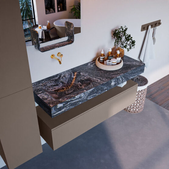 MONDIAZ ALAN-DLUX 130cm mueble de baño Smoke 1 cajón. Lavabo CLOUD Izquierda sin orificios color Lava.