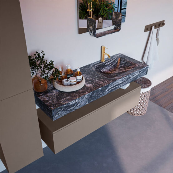 MONDIAZ ALAN-DLUX 130cm mueble de baño Smoke 1 cajón. Lavabo CLOUD Derecho 1 orificio color Lava.