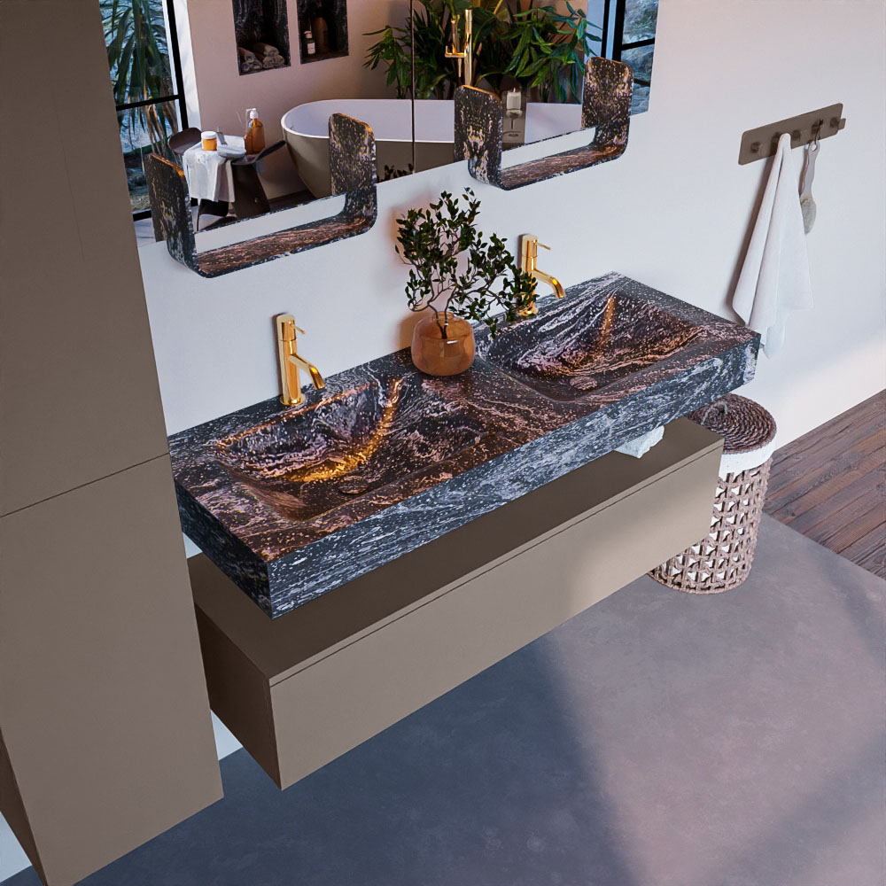 MONDIAZ ALAN-DLUX 130cm mueble de baño Smoke 1 cajón. Lavabo CLOUD Doble 2 orificios color Lava. 1 MONDIAZ ALAN-DLUX 130cm mueble de baño Smoke 1 cajón. Lavabo CLOUD Doble 2 orificios color Lava.