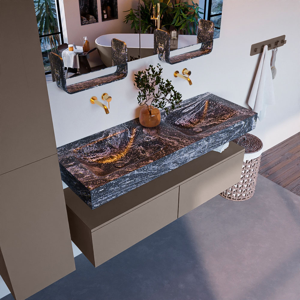 MONDIAZ ALAN-DLUX 130cm mueble de baño Smoke 2 cajones. Lavabo CLOUD Doble sin orificios color Lava. 1 MONDIAZ ALAN-DLUX 130cm mueble de baño Smoke 2 cajones. Lavabo CLOUD Doble sin orificios color Lava.
