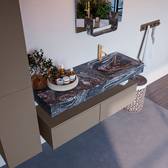 MONDIAZ ALAN-DLUX 130cm mueble de baño Smoke 2 cajones. Lavabo CLOUD Derecho 1 orificio color Lava.