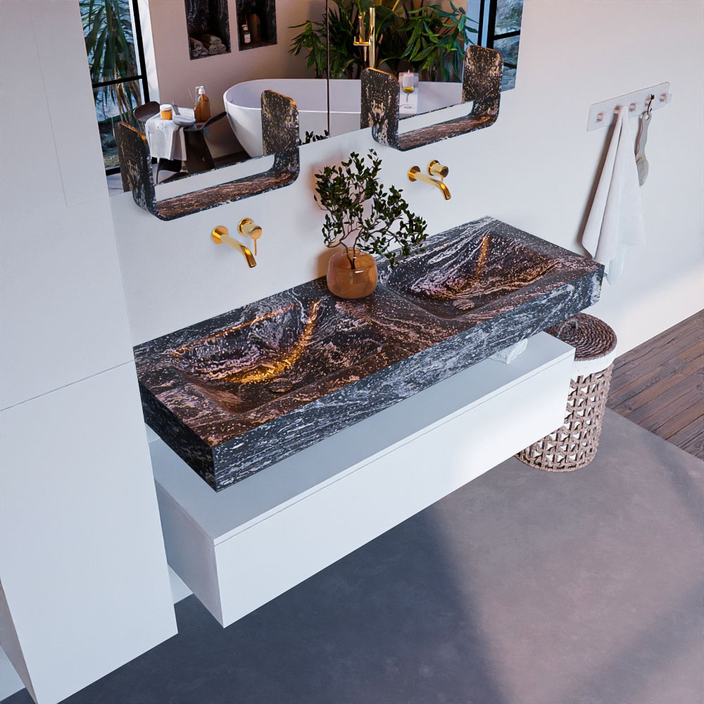 MONDIAZ ALAN-DLUX 130cm mueble de baño Talc 1 cajón. Lavabo CLOUD Doble sin orificios color Lava. 1 MONDIAZ ALAN-DLUX 130cm mueble de baño Talc 1 cajón. Lavabo CLOUD Doble sin orificios color Lava.