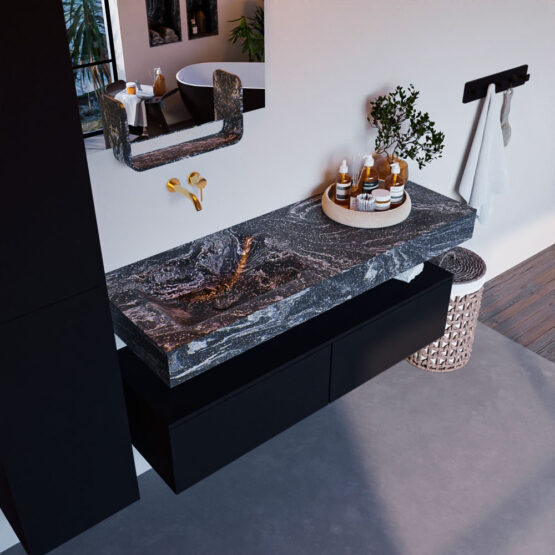 MONDIAZ ALAN-DLUX 130cm mueble de baño Urban 2 cajones. Lavabo CLOUD Izquierda sin orificios color Lava.