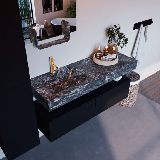 MONDIAZ ALAN-DLUX 130cm mueble de baño Urban 2 cajones. Lavabo CLOUD Izquierda 1 orificio color Lava.