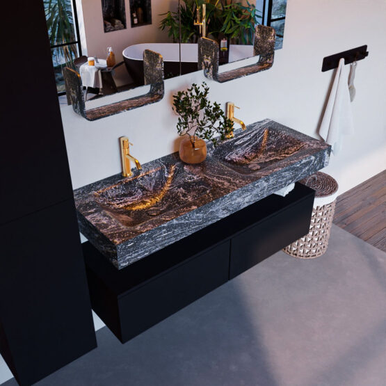 MONDIAZ ALAN-DLUX 130cm mueble de baño Urban 2 cajones. Lavabo CLOUD Doble 2 orificios color Lava.
