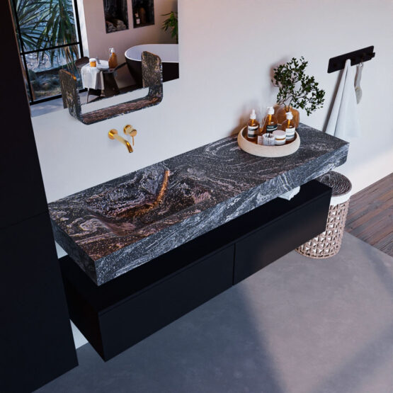 MONDIAZ ALAN-DLUX 150cm mueble de baño Urban 2 cajones. Lavabo CLOUD Izquierda sin orificios color Lava.