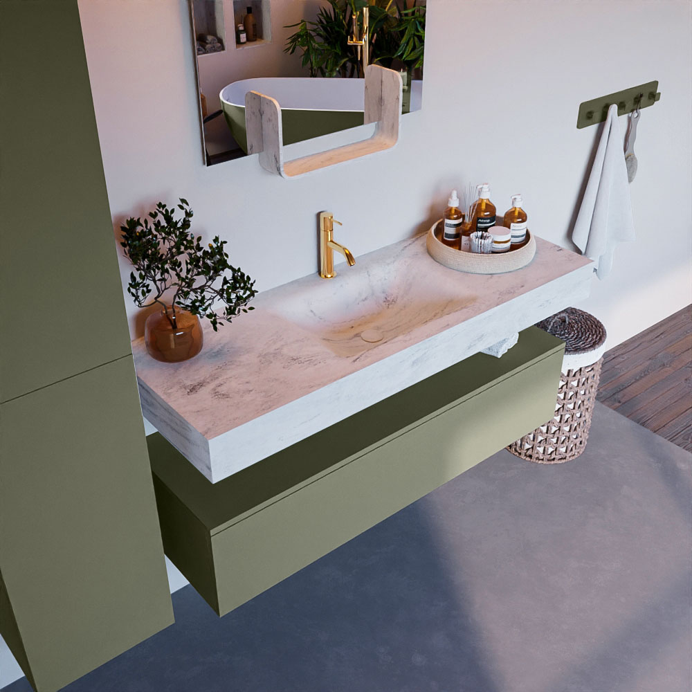 MONDIAZ ALAN-DLUX 130cm mueble de baño Army 1 cajón. Lavabo CLOUD Centro 1 orificio color Opalo. 1 MONDIAZ ALAN-DLUX 130cm mueble de baño Army 1 cajón. Lavabo CLOUD Centro 1 orificio color Opalo.