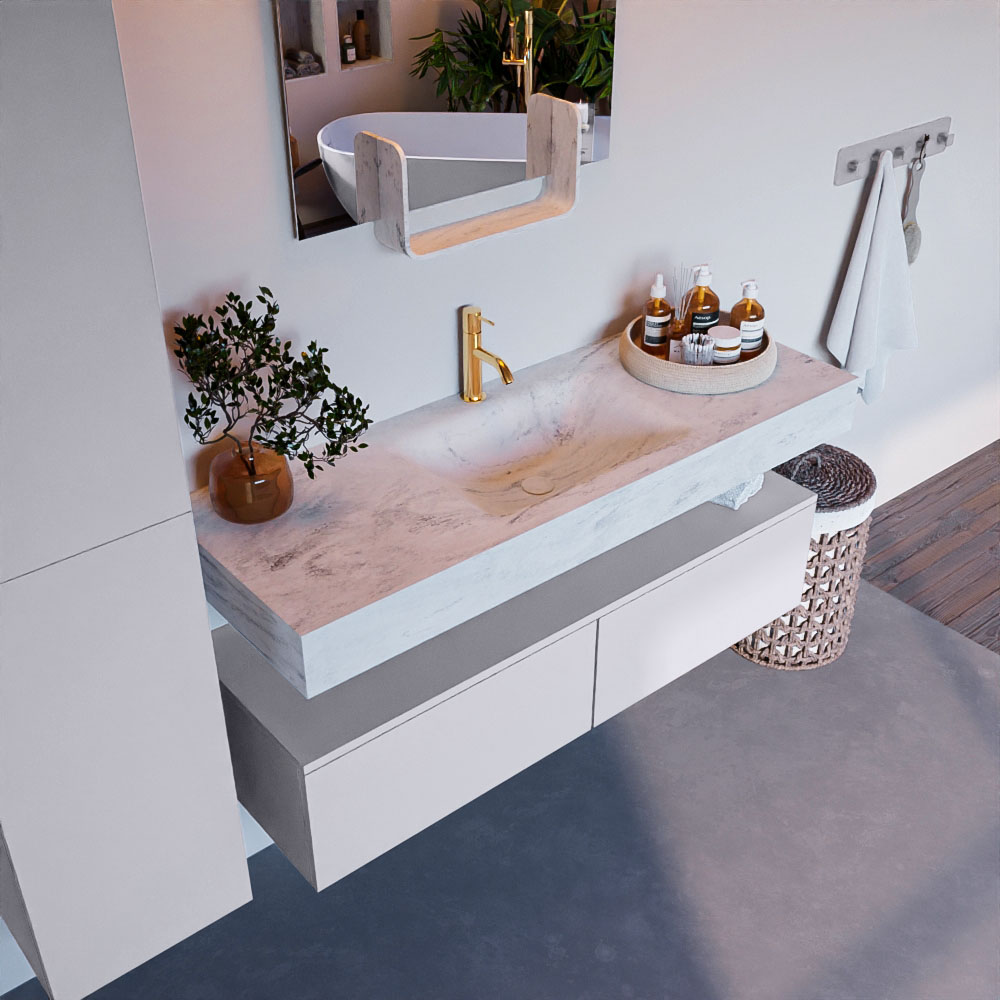 MONDIAZ ALAN-DLUX 130cm mueble de baño Cale 2 cajones. Lavabo CLOUD Centro 1 orificio color Opalo. 1 MONDIAZ ALAN-DLUX 130cm mueble de baño Cale 2 cajones. Lavabo CLOUD Centro 1 orificio color Opalo.