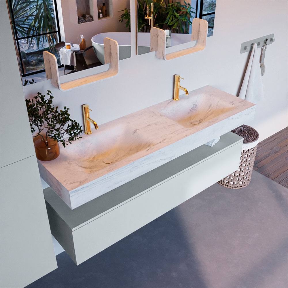 MONDIAZ ALAN-DLUX 150cm mueble de baño Clay 1 cajón. Lavabo CLOUD Doble 2 orificios color Opalo. 1 MONDIAZ ALAN-DLUX 150cm mueble de baño Clay 1 cajón. Lavabo CLOUD Doble 2 orificios color Opalo.