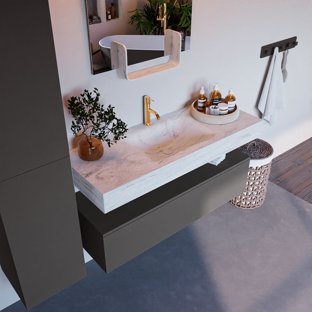 MONDIAZ ALAN-DLUX 120cm mueble de baño Dark Grey 1 cajón. Lavabo CLOUD Centro 1 orificio color Opalo. 1 MONDIAZ ALAN-DLUX 120cm mueble de baño Dark Grey 1 cajón. Lavabo CLOUD Centro 1 orificio color Opalo.
