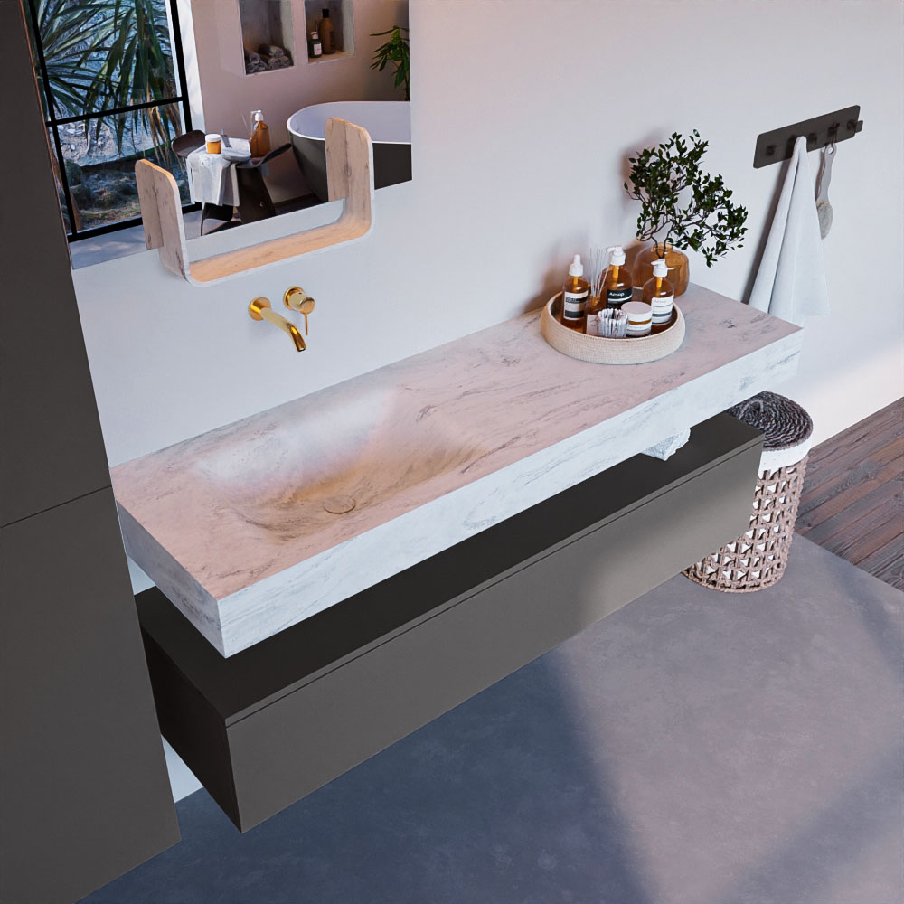 MONDIAZ ALAN-DLUX 150cm mueble de baño Dark Grey 1 cajón. Lavabo CLOUD Izquierda sin orificios color Opalo. 1 MONDIAZ ALAN-DLUX 150cm mueble de baño Dark Grey 1 cajón. Lavabo CLOUD Izquierda sin orificios color Opalo.