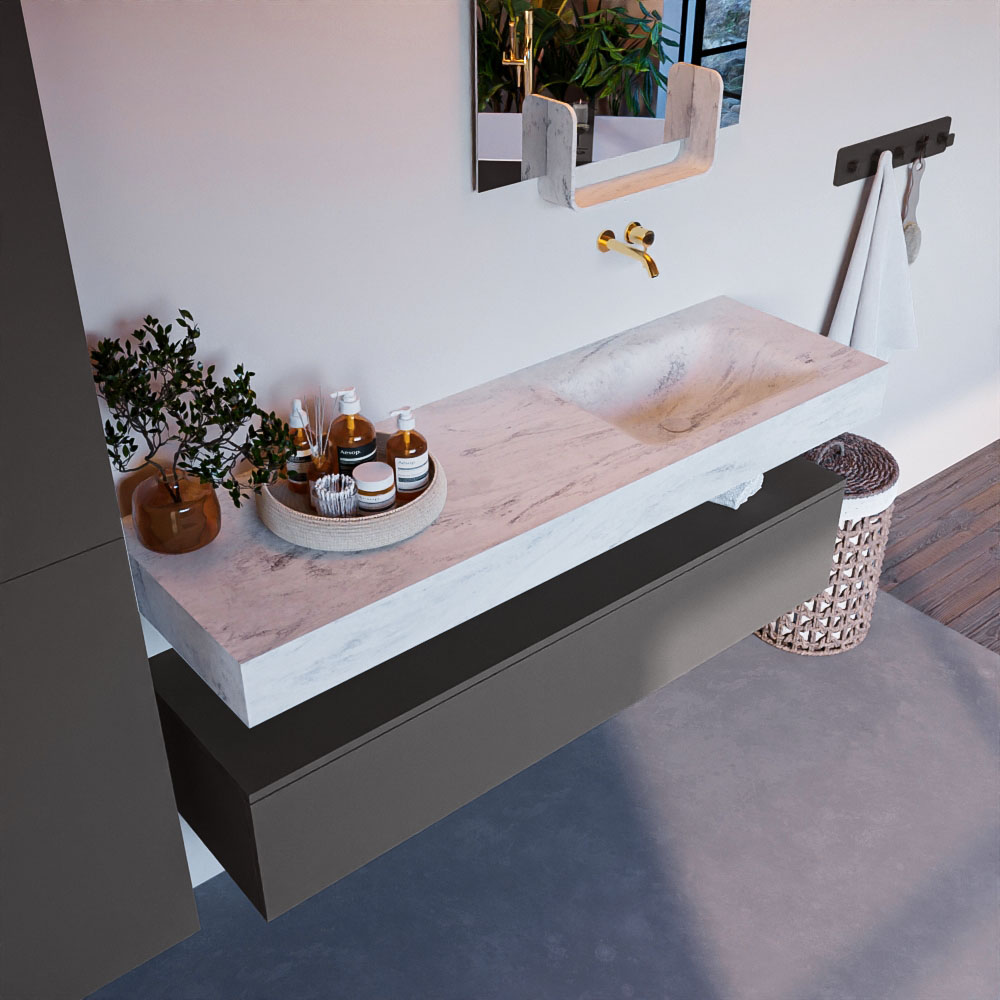 MONDIAZ ALAN-DLUX 150cm mueble de baño Dark Grey 1 cajón. Lavabo CLOUD Derecho sin orificios color Opalo. 1 MONDIAZ ALAN-DLUX 150cm mueble de baño Dark Grey 1 cajón. Lavabo CLOUD Derecho sin orificios color Opalo.