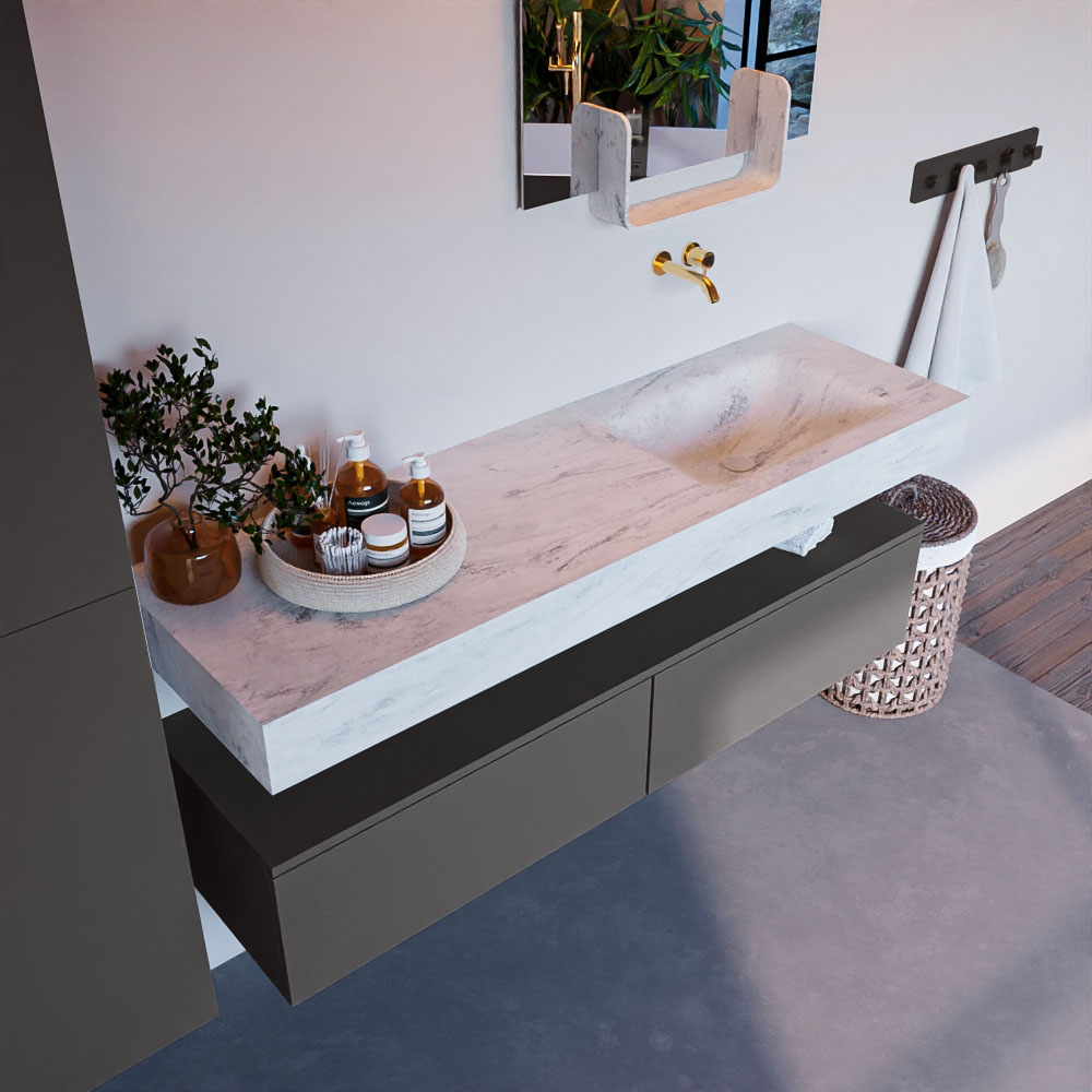 MONDIAZ ALAN-DLUX 150cm mueble de baño Dark Grey 2 cajones. Lavabo CLOUD Derecho sin orificios color Opalo. 1 MONDIAZ ALAN-DLUX 150cm mueble de baño Dark Grey 2 cajones. Lavabo CLOUD Derecho sin orificios color Opalo.