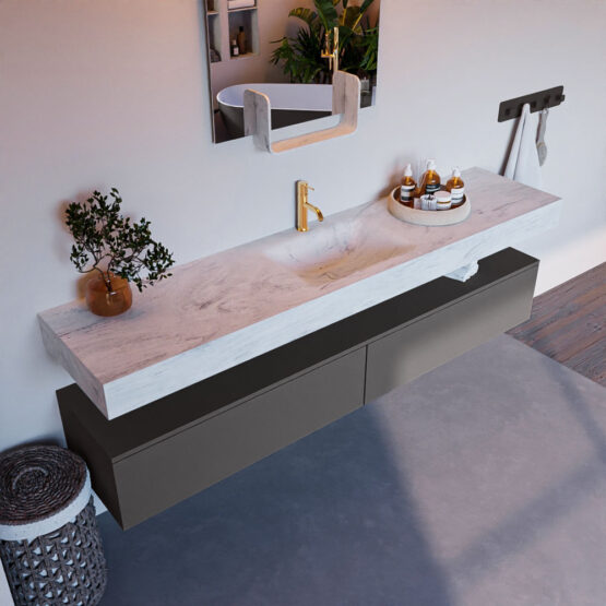 MONDIAZ ALAN-DLUX 200cm mueble de baño Dark Grey 2 cajones. Lavabo CLOUD Centro 1 orificio color Opalo.