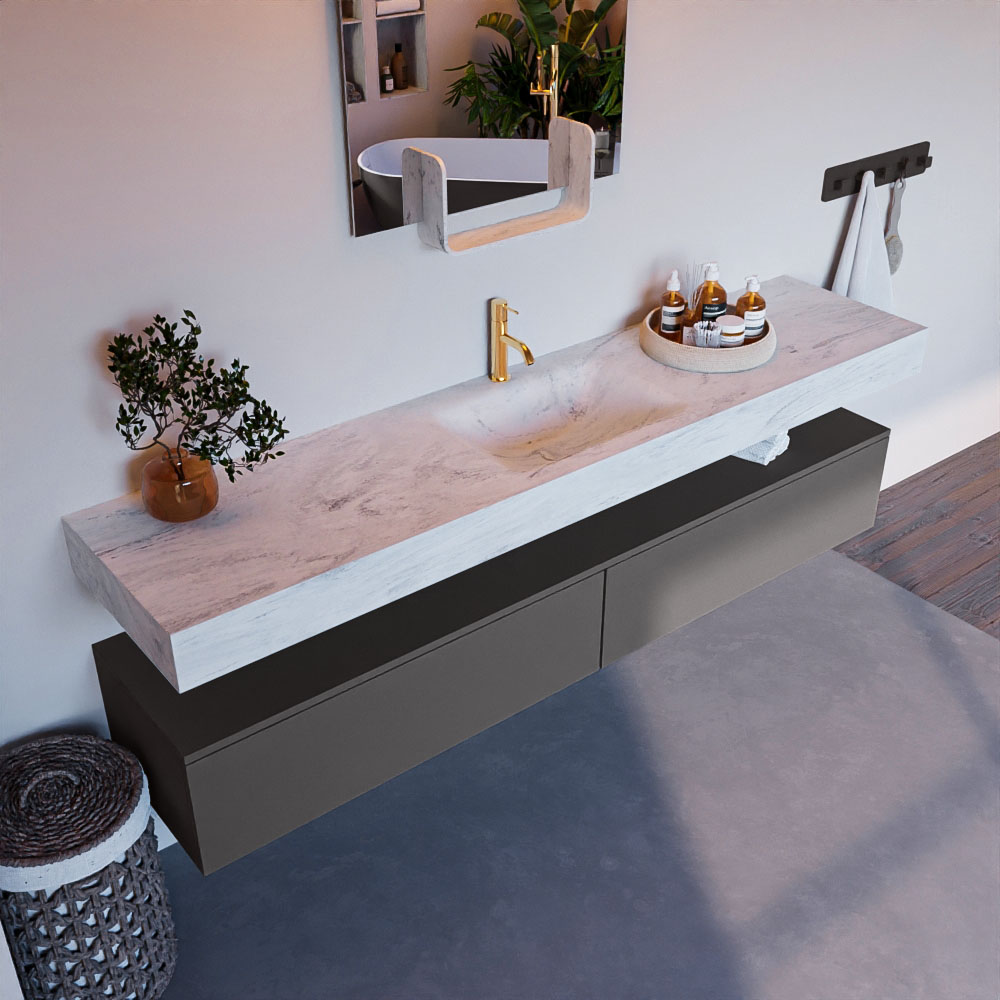 MONDIAZ ALAN-DLUX 200cm mueble de baño Dark Grey 2 cajones. Lavabo CLOUD Centro 1 orificio color Opalo. 1 MONDIAZ ALAN-DLUX 200cm mueble de baño Dark Grey 2 cajones. Lavabo CLOUD Centro 1 orificio color Opalo.