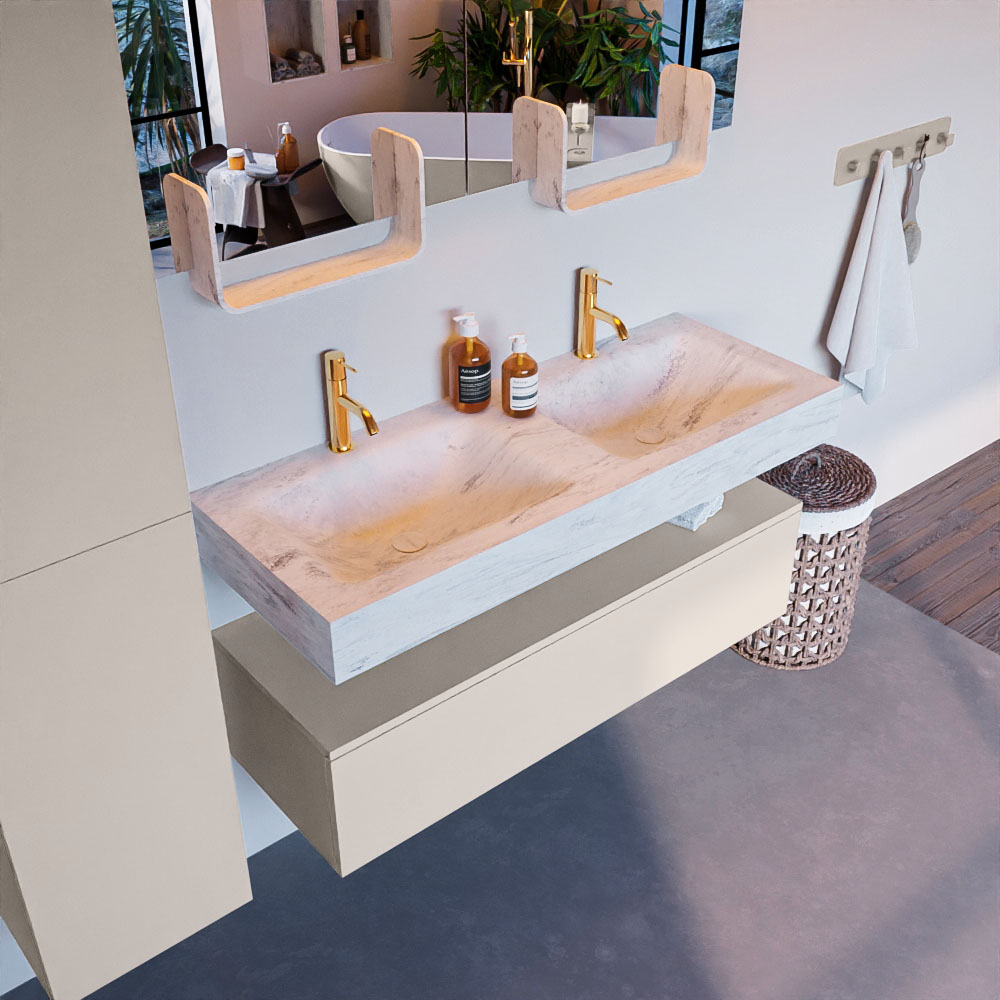 MONDIAZ ALAN-DLUX 120cm mueble de baño Linen 1 cajón. Lavabo CLOUD Doble 2 orificios color Opalo. 1 MONDIAZ ALAN-DLUX 120cm mueble de baño Linen 1 cajón. Lavabo CLOUD Doble 2 orificios color Opalo.