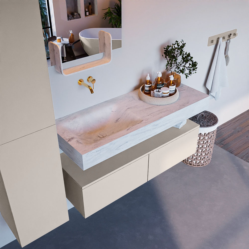 MONDIAZ ALAN-DLUX 120cm mueble de baño Linen 2 cajones. Lavabo CLOUD Izquierda sin orificios color Opalo. 1 MONDIAZ ALAN-DLUX 120cm mueble de baño Linen 2 cajones. Lavabo CLOUD Izquierda sin orificios color Opalo.