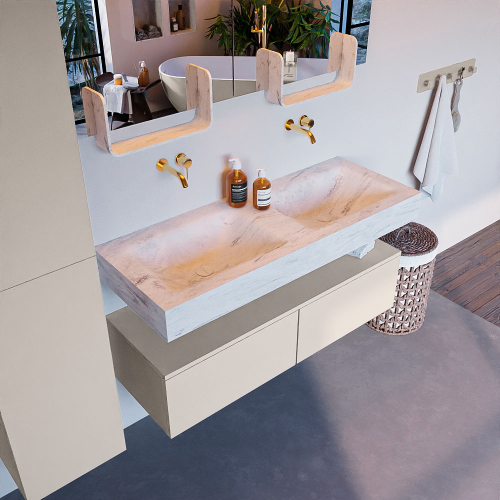 MONDIAZ ALAN-DLUX 120cm mueble de baño Linen 2 cajones. Lavabo CLOUD Doble sin orificios color Opalo. 1 MONDIAZ ALAN-DLUX 120cm mueble de baño Linen 2 cajones. Lavabo CLOUD Doble sin orificios color Opalo.