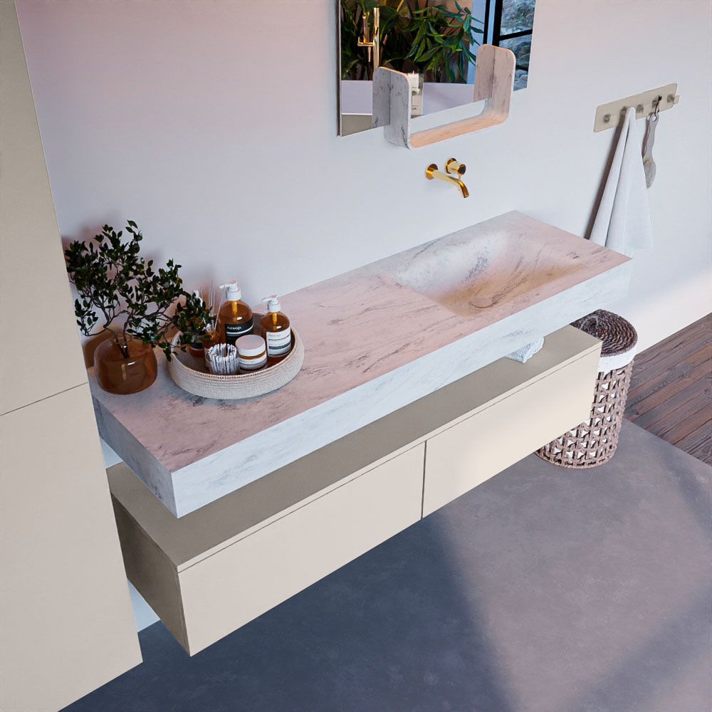 MONDIAZ ALAN-DLUX 150cm mueble de baño Linen 2 cajones. Lavabo CLOUD Derecho sin orificios color Opalo. 1 MONDIAZ ALAN-DLUX 150cm mueble de baño Linen 2 cajones. Lavabo CLOUD Derecho sin orificios color Opalo.