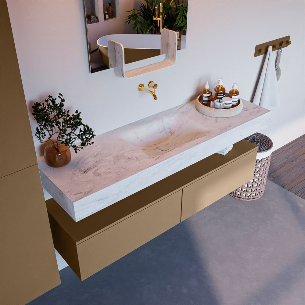 MONDIAZ ALAN-DLUX 150cm mueble de baño Oro 2 cajones. Lavabo CLOUD Centro sin orificios color Opalo. 1 MONDIAZ ALAN-DLUX 150cm mueble de baño Oro 2 cajones. Lavabo CLOUD Centro sin orificios color Opalo.