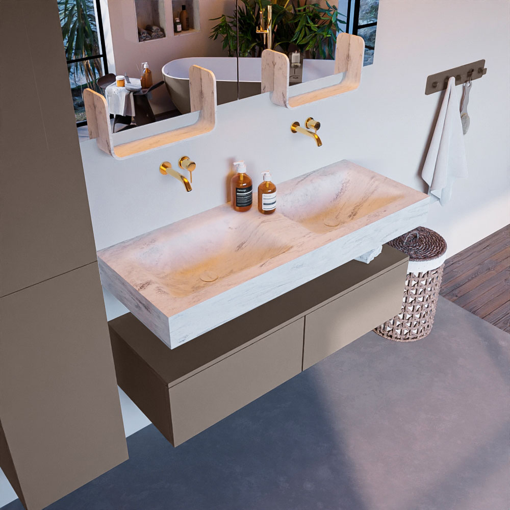 MONDIAZ ALAN-DLUX 120cm mueble de baño Smoke 2 cajones. Lavabo CLOUD Doble sin orificios color Opalo. 1 MONDIAZ ALAN-DLUX 120cm mueble de baño Smoke 2 cajones. Lavabo CLOUD Doble sin orificios color Opalo.