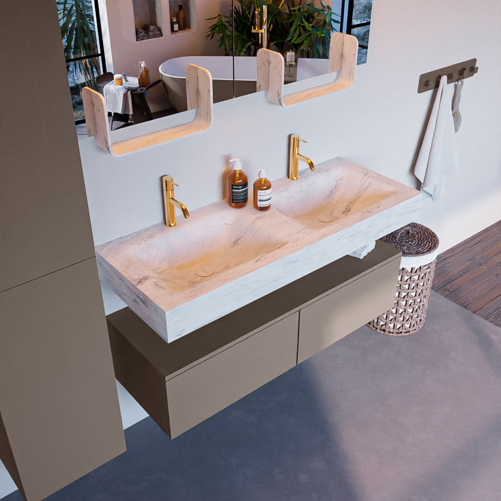 MONDIAZ ALAN-DLUX 120cm mueble de baño Smoke 2 cajones. Lavabo CLOUD Doble 2 orificios color Opalo. 1 MONDIAZ ALAN-DLUX 120cm mueble de baño Smoke 2 cajones. Lavabo CLOUD Doble 2 orificios color Opalo.
