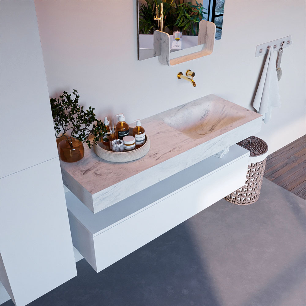 MONDIAZ ALAN-DLUX 130cm mueble de baño Talc 1 cajón. Lavabo CLOUD Derecho sin orificios color Opalo. 1 MONDIAZ ALAN-DLUX 130cm mueble de baño Talc 1 cajón. Lavabo CLOUD Derecho sin orificios color Opalo.