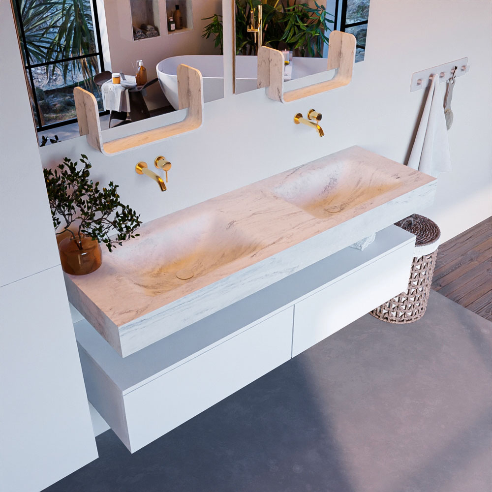 MONDIAZ ALAN-DLUX 150cm mueble de baño Talc 2 cajones. Lavabo CLOUD Doble sin orificios color Opalo. 1 MONDIAZ ALAN-DLUX 150cm mueble de baño Talc 2 cajones. Lavabo CLOUD Doble sin orificios color Opalo.