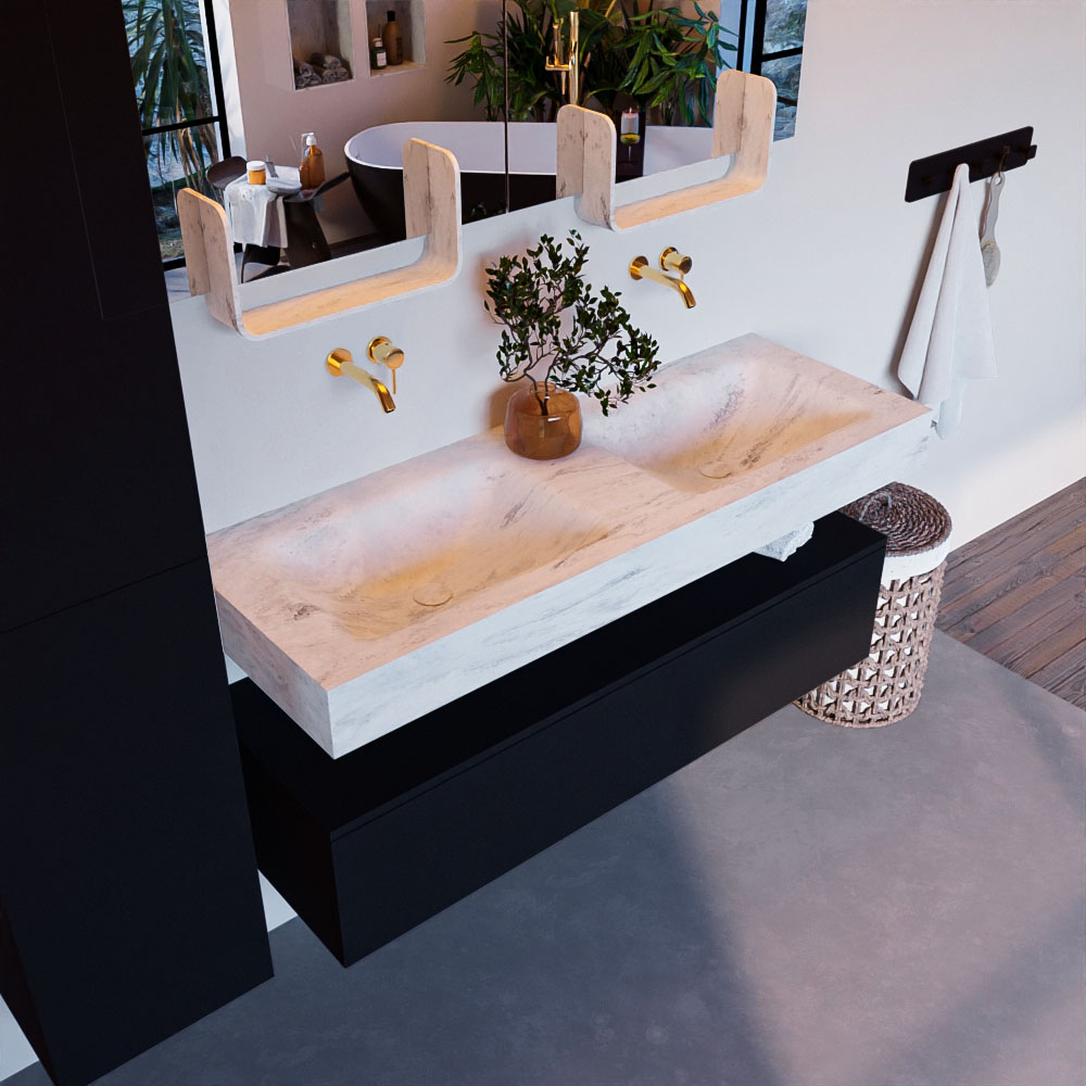 MONDIAZ ALAN-DLUX 130cm mueble de baño Urban 1 cajón. Lavabo CLOUD Doble sin orificios color Opalo. 1 MONDIAZ ALAN-DLUX 130cm mueble de baño Urban 1 cajón. Lavabo CLOUD Doble sin orificios color Opalo.