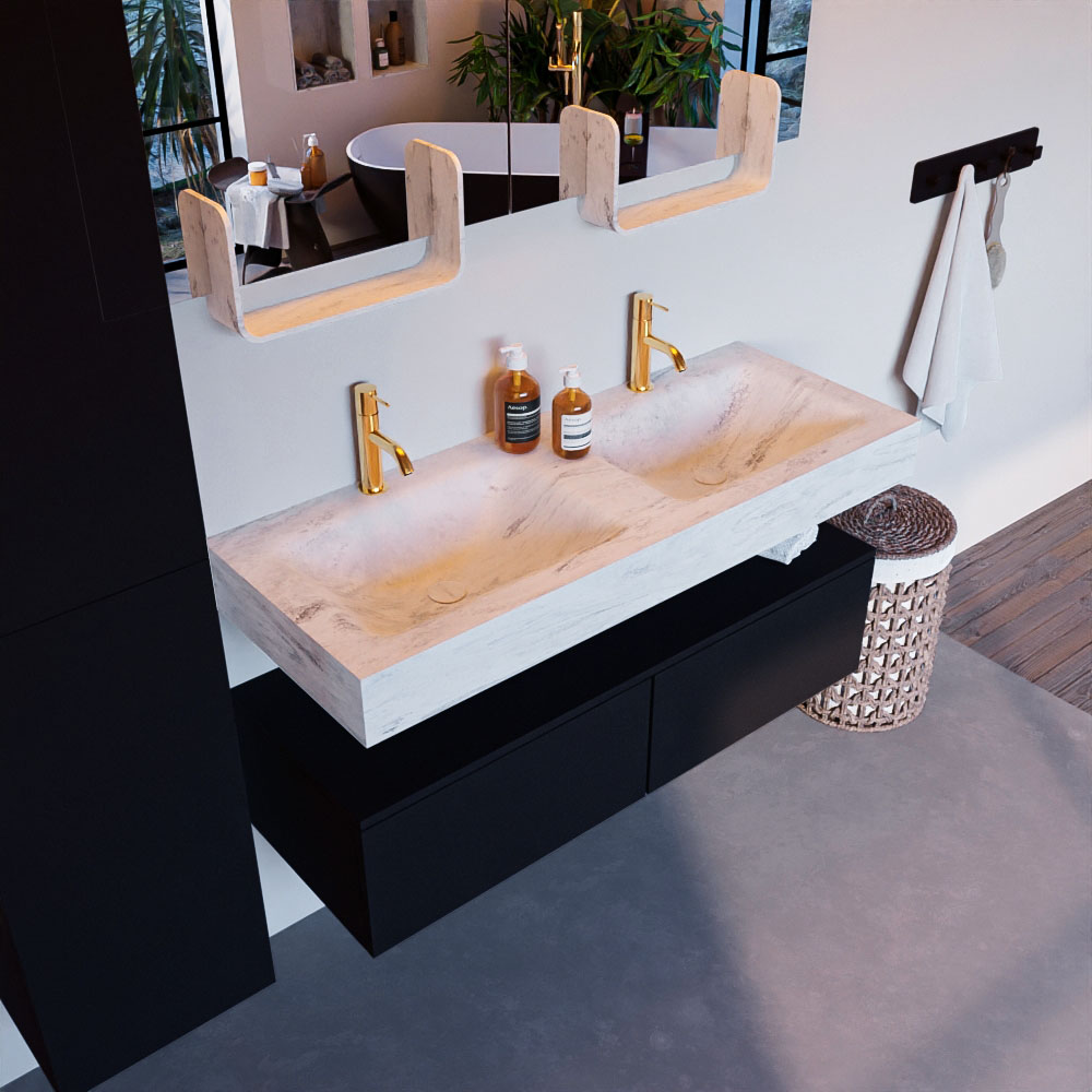 MONDIAZ ALAN-DLUX 120cm mueble de baño Urban 2 cajones. Lavabo CLOUD Doble 2 orificios color Opalo. 1 MONDIAZ ALAN-DLUX 120cm mueble de baño Urban 2 cajones. Lavabo CLOUD Doble 2 orificios color Opalo.