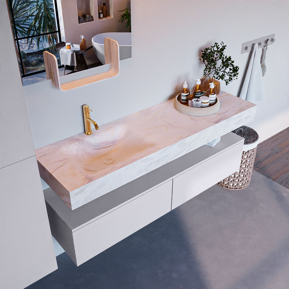 MONDIAZ ALAN-DLUX 150cm mueble de baño Cale 2 cajones. Lavabo CLOUD Izquierda 1 orificio color Ostra. 1 MONDIAZ ALAN-DLUX 150cm mueble de baño Cale 2 cajones. Lavabo CLOUD Izquierda 1 orificio color Ostra.