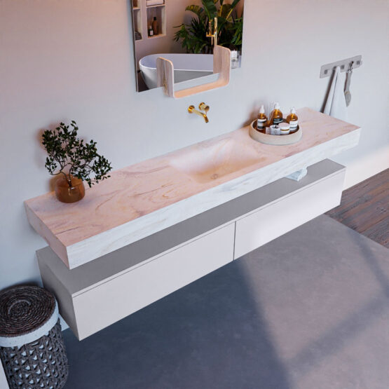 MONDIAZ ALAN-DLUX 200cm mueble de baño Cale 2 cajones. Lavabo CLOUD Centro sin orificios color Ostra.