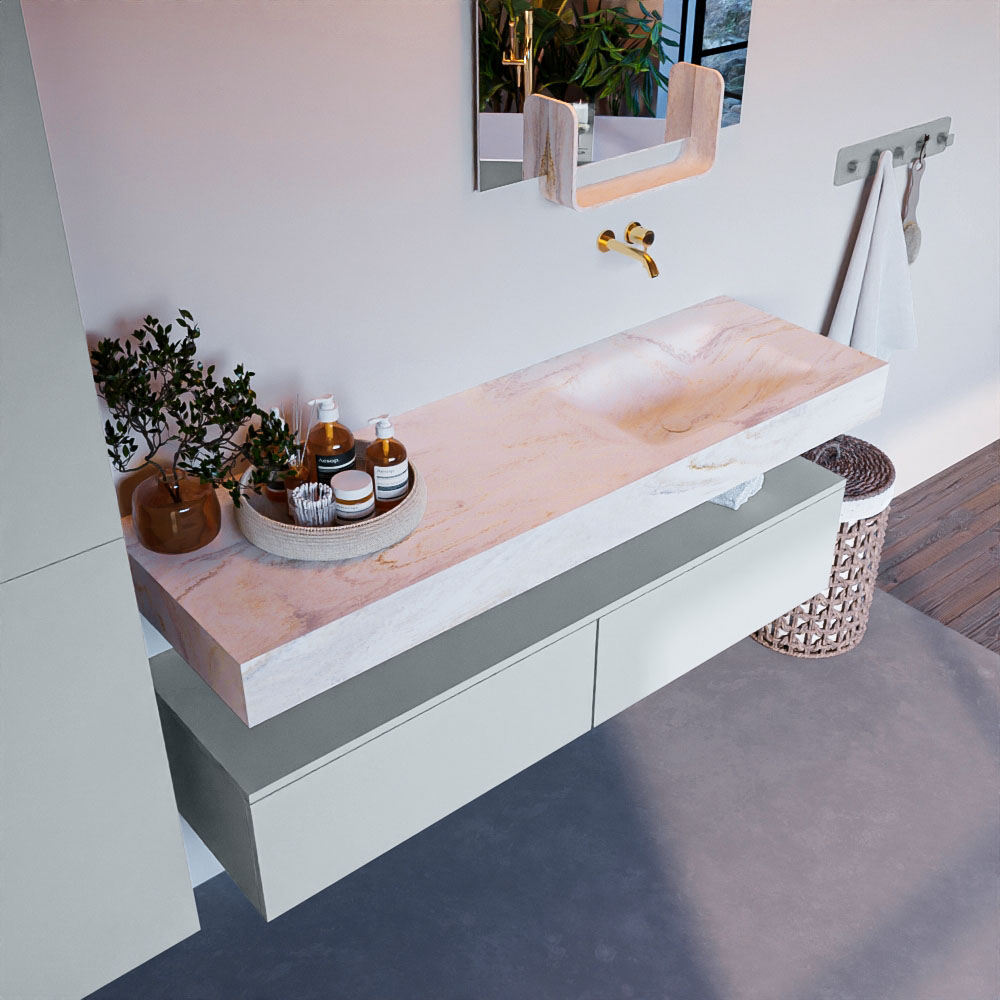 MONDIAZ ALAN-DLUX 150cm mueble de baño Clay 2 cajones. Lavabo CLOUD Derecho sin orificios color Ostra. 1 MONDIAZ ALAN-DLUX 150cm mueble de baño Clay 2 cajones. Lavabo CLOUD Derecho sin orificios color Ostra.
