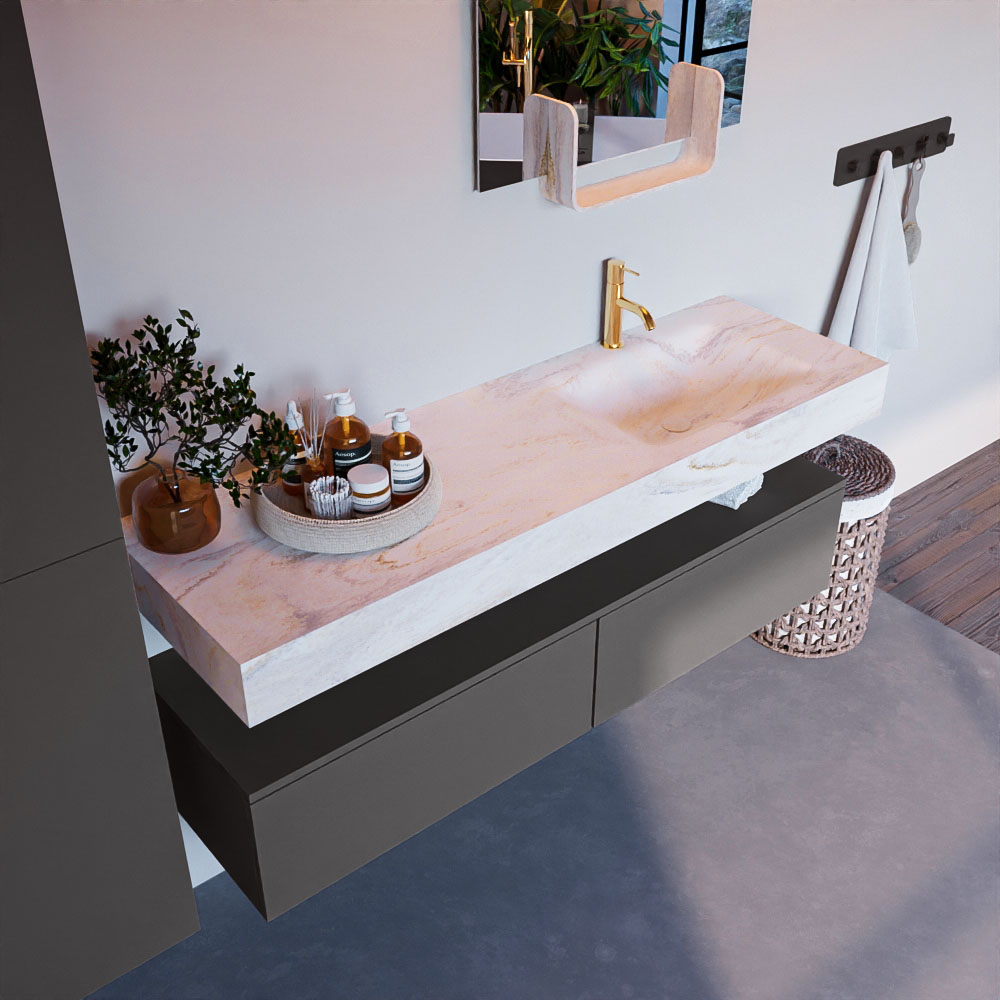 MONDIAZ ALAN-DLUX 150cm mueble de baño Dark Grey 2 cajones. Lavabo CLOUD Derecho 1 orificio color Ostra. 1 MONDIAZ ALAN-DLUX 150cm mueble de baño Dark Grey 2 cajones. Lavabo CLOUD Derecho 1 orificio color Ostra.