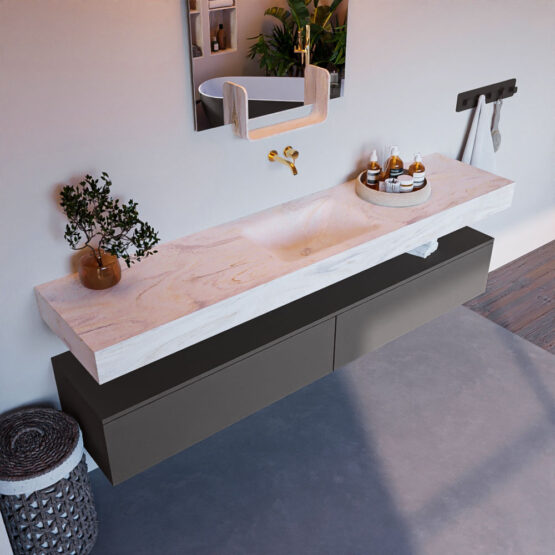 MONDIAZ ALAN-DLUX 200cm mueble de baño Dark Grey 2 cajones. Lavabo CLOUD Centro sin orificios color Ostra.