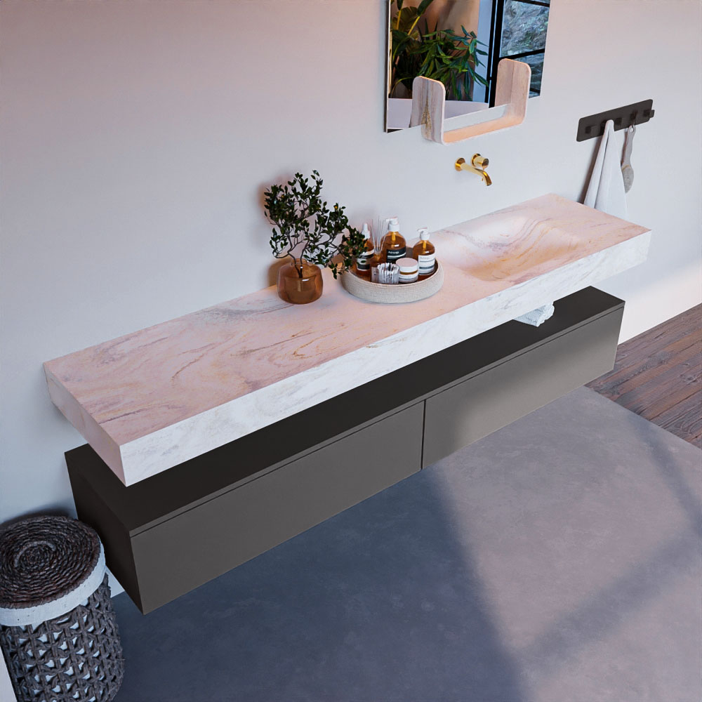MONDIAZ ALAN-DLUX 200cm mueble de baño Dark Grey 2 cajones. Lavabo CLOUD Derecho sin orificios color Ostra. 1 MONDIAZ ALAN-DLUX 200cm mueble de baño Dark Grey 2 cajones. Lavabo CLOUD Derecho sin orificios color Ostra.