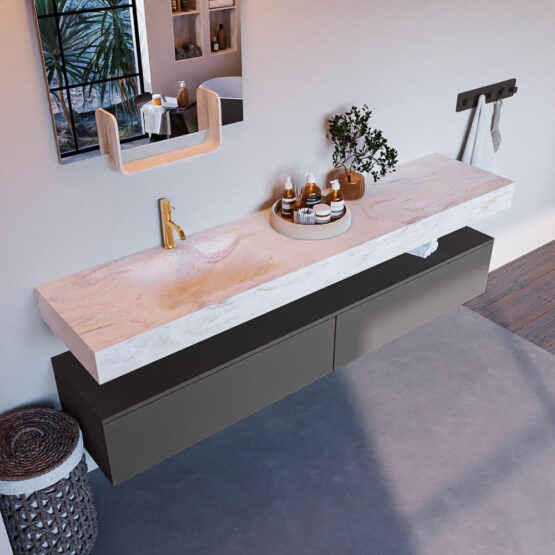 MONDIAZ ALAN-DLUX 200cm mueble de baño Dark Grey 2 cajones. Lavabo CLOUD Izquierda 1 orificio color Ostra.