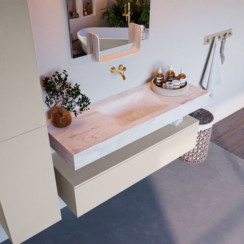 MONDIAZ ALAN-DLUX 130cm mueble de baño Linen 1 cajón. Lavabo CLOUD Centro sin orificios color Ostra. 1 MONDIAZ ALAN-DLUX 130cm mueble de baño Linen 1 cajón. Lavabo CLOUD Centro sin orificios color Ostra.
