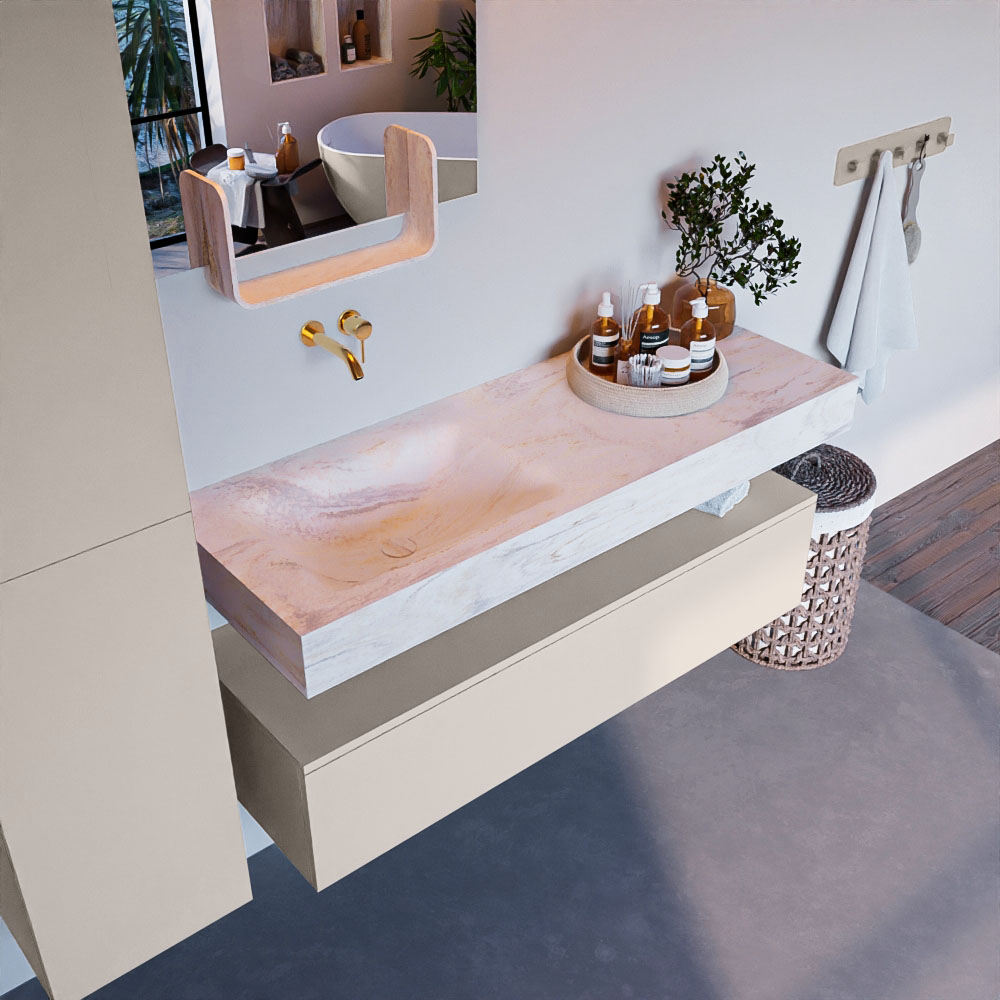 MONDIAZ ALAN-DLUX 130cm mueble de baño Linen 1 cajón. Lavabo CLOUD Izquierda sin orificios color Ostra. 1 MONDIAZ ALAN-DLUX 130cm mueble de baño Linen 1 cajón. Lavabo CLOUD Izquierda sin orificios color Ostra.